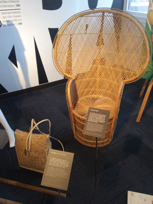 Woven rattan peacock chair and Filipino Indigenous pasiking backpack.