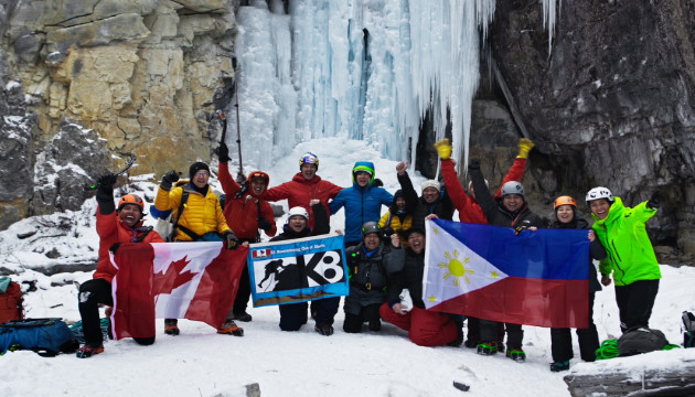 K8 ice climbing activity at Haffner Creek, BC in partnership with Arc’teryx. Photo by Leonard Maglalang. 